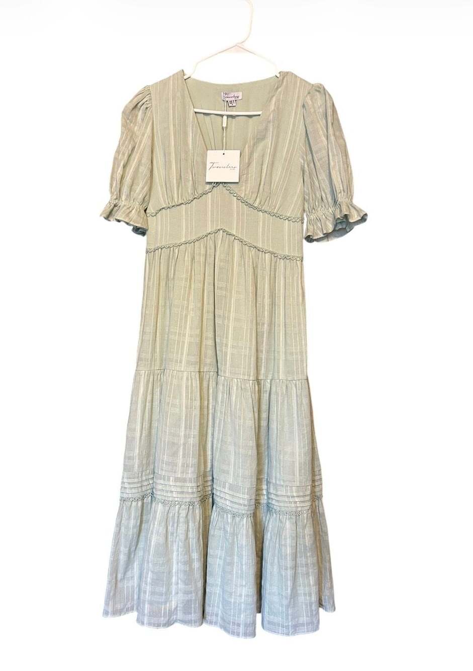 Twosisters The Label Britney Sage Green Plaid Puff Sleeve Midi Dress